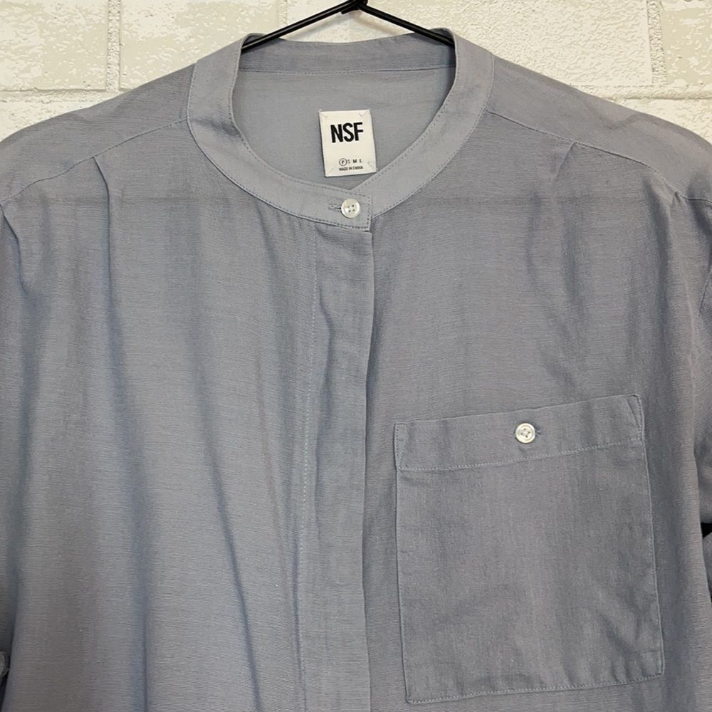 NSF Slate Gray Mandarin Collar Button Down Blouse XS - Picture 3 of 6